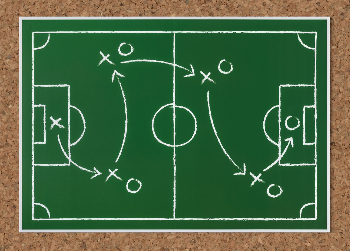 Football tactics marked on a coaching board